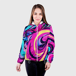 Куртка с капюшоном женская Сине-розовый узор, цвет: 3D-белый — фото 2
