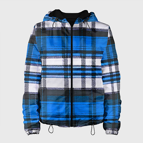 Женская куртка Сине-белая ткань в клетку / 3D-Черный – фото 1