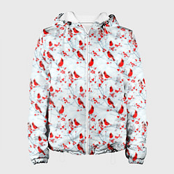 Куртка с капюшоном женская Красны кардиналы и ягоды рябины, цвет: 3D-белый