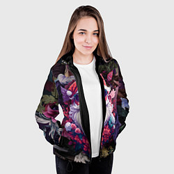 Куртка с капюшоном женская Дед мороз в цветах, цвет: 3D-черный — фото 2