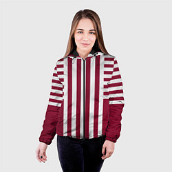 Куртка с капюшоном женская Бело красный узор в полоску, цвет: 3D-черный — фото 2
