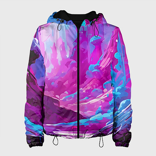Женская куртка Фиолетовая кислотная абстракция / 3D-Черный – фото 1