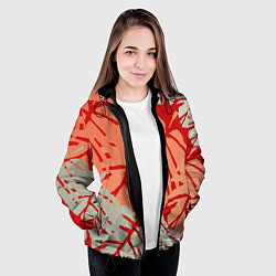 Куртка с капюшоном женская Отпечатки монстеры на красном, цвет: 3D-черный — фото 2