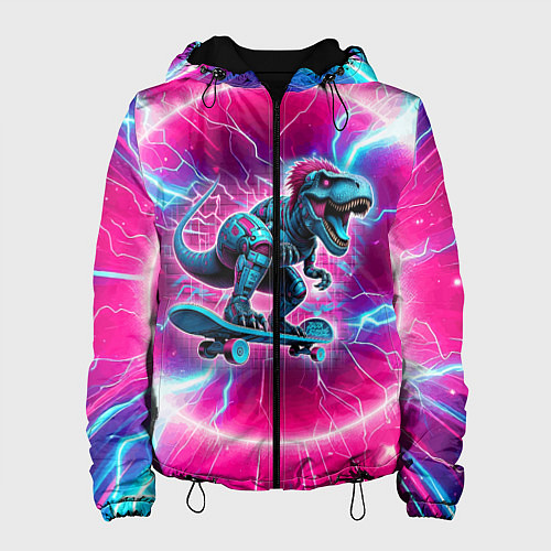 Женская куртка Cyber tyrannosaurus is a cool skateboarder / 3D-Черный – фото 1