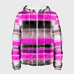 Куртка с капюшоном женская Белые полосы на чёрно-розовом фоне, цвет: 3D-белый