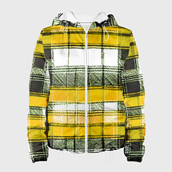 Куртка с капюшоном женская Чёрные полосы на жёлто-белом фоне, цвет: 3D-белый