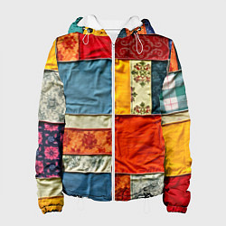 Куртка с капюшоном женская Пэчворк из ярких тканей, цвет: 3D-белый