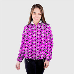 Куртка с капюшоном женская Чёрно-белые фигуры на розовом фоне, цвет: 3D-белый — фото 2
