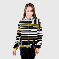 Куртка с капюшоном женская Жёлто-белые технологические линии на чёрном фоне, цвет: 3D-белый — фото 2