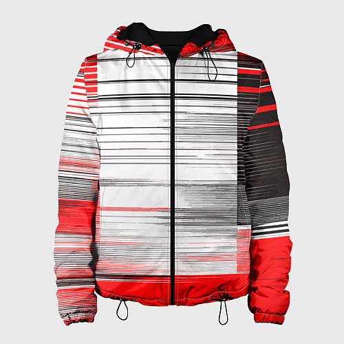 Женская куртка Чёрные вертикальные полосы на красно-белом фоне / 3D-Черный – фото 1