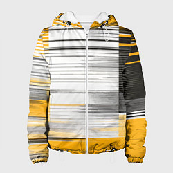 Куртка с капюшоном женская Чёрные вертикальные полосы на жёлто-белом фоне, цвет: 3D-белый