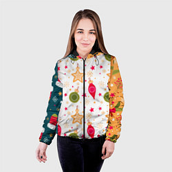 Куртка с капюшоном женская Новогодние паттерны комбинация, цвет: 3D-черный — фото 2