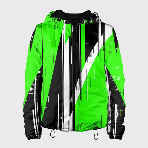 Женская куртка Чёрно-белые вертикальные полосы на зелёном фоне / 3D-Черный – фото 1