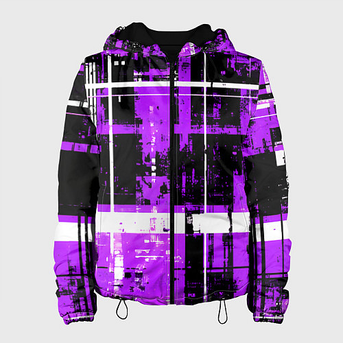 Женская куртка Фиолетово-белый гранж на чёрном фоне / 3D-Черный – фото 1