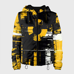 Куртка с капюшоном женская Жёлто-белый гранж на чёрном фоне, цвет: 3D-черный