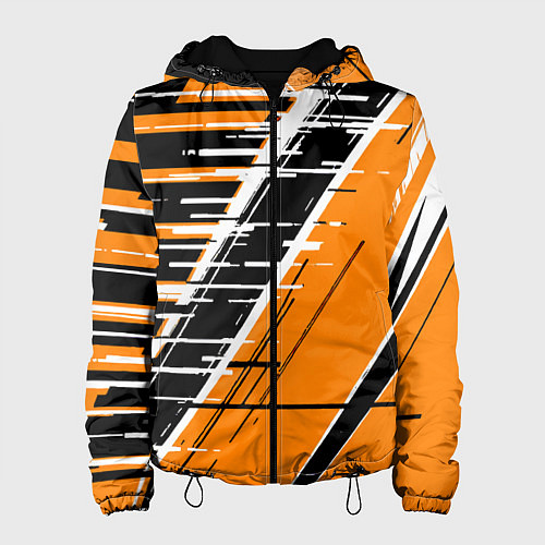 Женская куртка Чёрно-белые глитч полосы на оранжевом фоне / 3D-Черный – фото 1