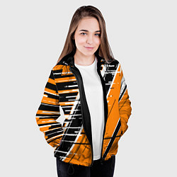 Куртка с капюшоном женская Чёрно-белые глитч полосы на оранжевом фоне, цвет: 3D-черный — фото 2