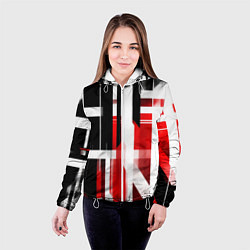 Куртка с капюшоном женская Чёрно-красные вертикальные и горизонтальные полосы, цвет: 3D-белый — фото 2