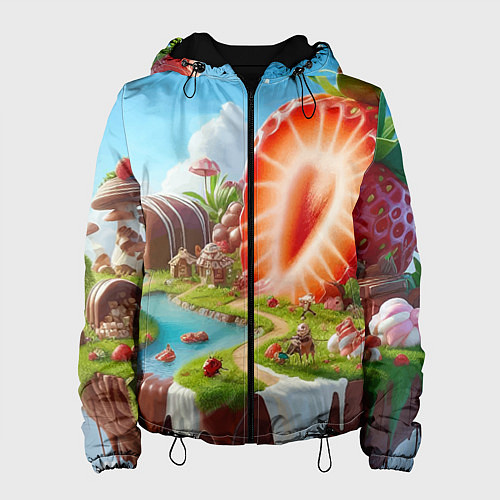 Женская куртка Клубничная планета - нейроарт фантазия / 3D-Черный – фото 1