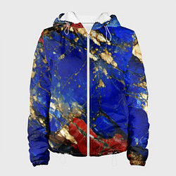 Куртка с капюшоном женская Золотой и красный минерал в синем камне, цвет: 3D-белый