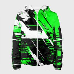 Куртка с капюшоном женская Diagonal black and white stripes on a green backgr, цвет: 3D-белый
