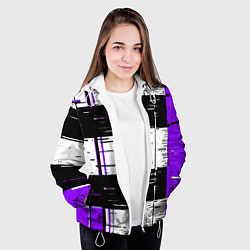Куртка с капюшоном женская Чёрные и фиолетовые полосы на белом фоне, цвет: 3D-белый — фото 2