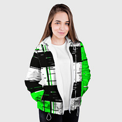 Куртка с капюшоном женская Зелёные и чёрные полосы на белом фоне, цвет: 3D-белый — фото 2