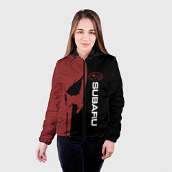 Куртка с капюшоном женская Subaru и череп, цвет: 3D-черный — фото 2