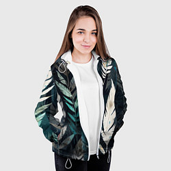 Куртка с капюшоном женская Перья и листья, цвет: 3D-белый — фото 2