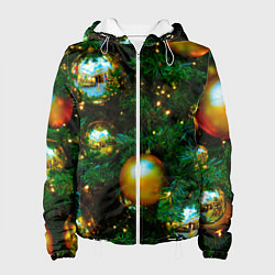 Куртка с капюшоном женская Новогодние украшения на ветках, цвет: 3D-белый