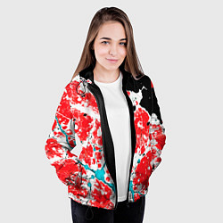 Куртка с капюшоном женская Сине красная абстракция на чёрном фоне, цвет: 3D-черный — фото 2