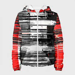 Куртка с капюшоном женская Горизонтальные чёрные линии на бело-красном фоне, цвет: 3D-белый