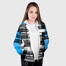 Куртка с капюшоном женская Горизонтальные чёрные линии на бело-синем фоне, цвет: 3D-белый — фото 2
