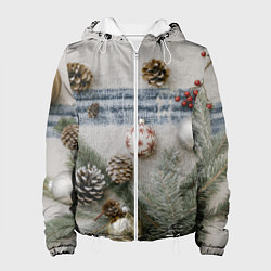 Куртка с капюшоном женская Новогодние украшения, цвет: 3D-белый