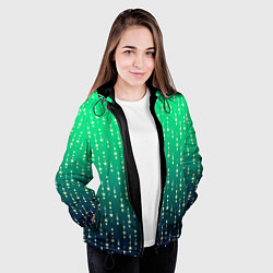 Куртка с капюшоном женская Градиент зелёно-синий со звёздочками, цвет: 3D-черный — фото 2