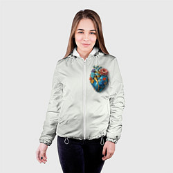 Куртка с капюшоном женская Металлическое сердце кораллы и цветы, цвет: 3D-белый — фото 2