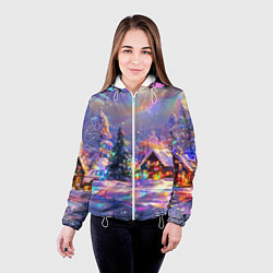 Куртка с капюшоном женская Дух рождества - зимние домики, цвет: 3D-белый — фото 2