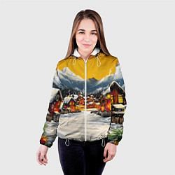 Куртка с капюшоном женская Ламповый новый год - домики, цвет: 3D-белый — фото 2