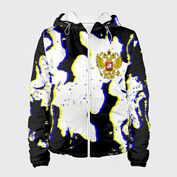 Куртка с капюшоном женская Россия герб глитч, цвет: 3D-белый