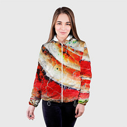 Куртка с капюшоном женская Красно-белая волнистая абстракция, цвет: 3D-белый — фото 2