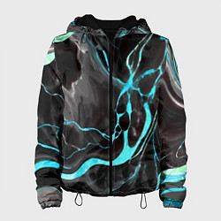 Куртка с капюшоном женская Голубые флюиды на чёрном фоне, цвет: 3D-черный