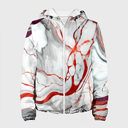 Куртка с капюшоном женская Красно-белый мрамор, цвет: 3D-белый