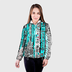 Куртка с капюшоном женская Киберпанк паттерн голубой, цвет: 3D-белый — фото 2