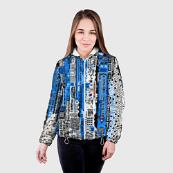 Куртка с капюшоном женская Киберпанк паттерн синий, цвет: 3D-белый — фото 2