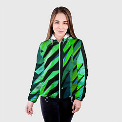 Куртка с капюшоном женская Чёрно-зелёная абстракция, цвет: 3D-белый — фото 2