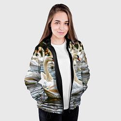 Куртка с капюшоном женская Белые лебеди на пруду, цвет: 3D-черный — фото 2