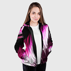 Куртка с капюшоном женская Бело-розовые острые полосы на чёрном фоне, цвет: 3D-черный — фото 2