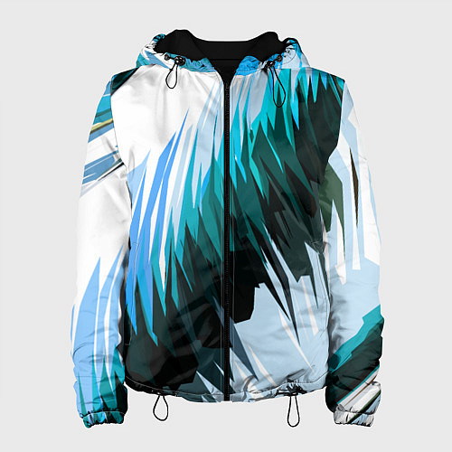 Женская куртка Чёрно-синие острые полосы на белом фоне / 3D-Черный – фото 1