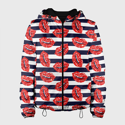 Женская куртка Женские губы с красной блестящей помадой на полоса / 3D-Черный – фото 1