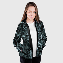 Куртка с капюшоном женская Гладиатор и минотавр на фоне мечей и щитов, цвет: 3D-черный — фото 2